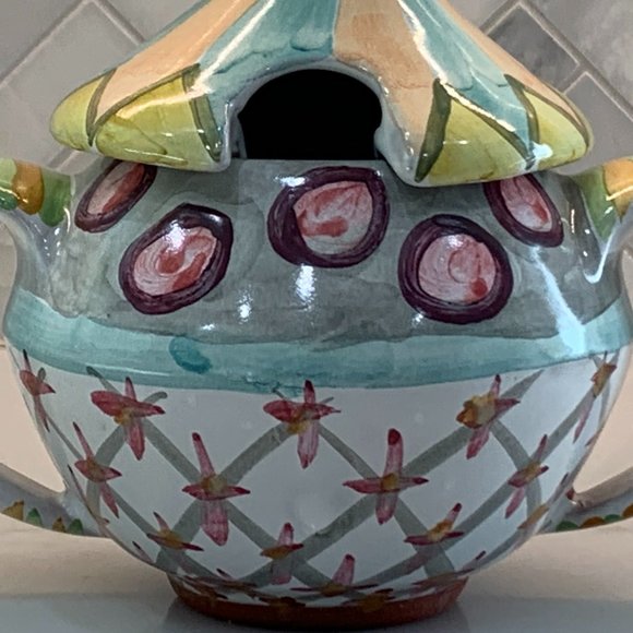 MacKenzie-Childs Taylor Ceramics โOdd Fellowsโ Lidded Sugar Bowl โ Hand-crafted - Picture 12 of 14